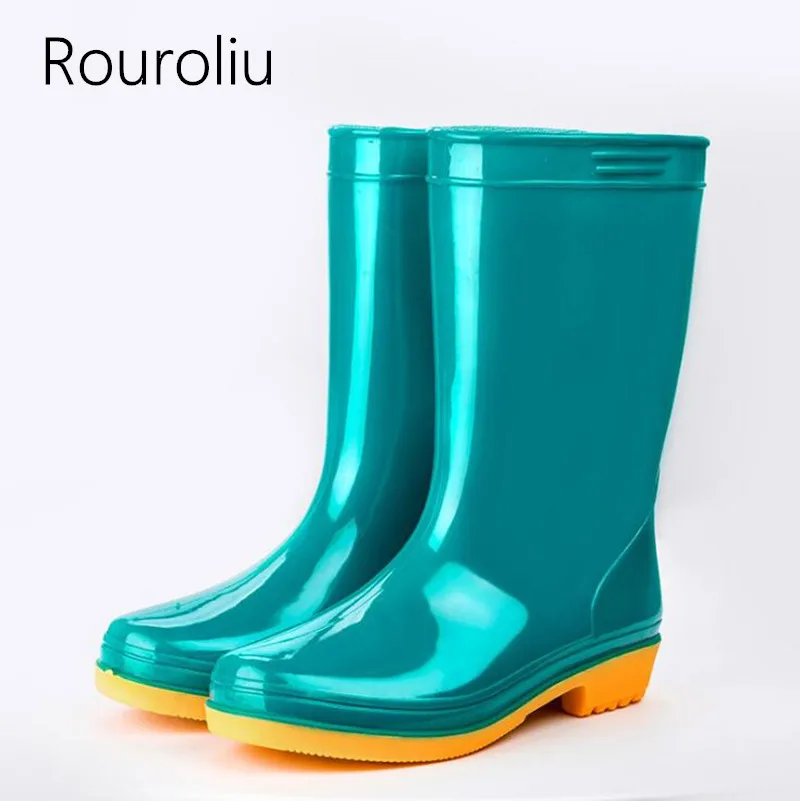 Rouroliu Women Non-Slip PVC Rainboots Waterproof Water Shoes Woman Mid-Calf Rain Boots Slip-on Wellies RB72 Rouroliu Women Non-Slip PVC Rainboots Waterproof Water Shoes Woman Mid-Calf Rain Boots Slip-on Wellies RB72