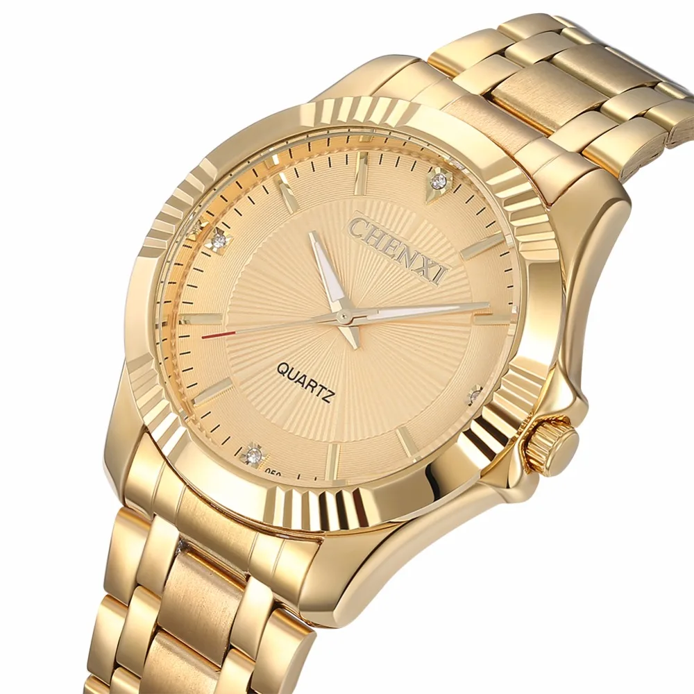 

CHENXI Luxury Men's Gold Clock Fashion Unique Antique Casual Business Stainless Steel Golden Man Watches Fashion 050AIPG