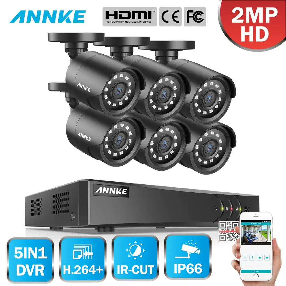 

ANNKE 8CH 1080P Video Security System 1080N H.264+ 5in1 DVR With 6X 2MP HD TVI Bullet Weatherproof Outdoor Camera Home CCTV Kit