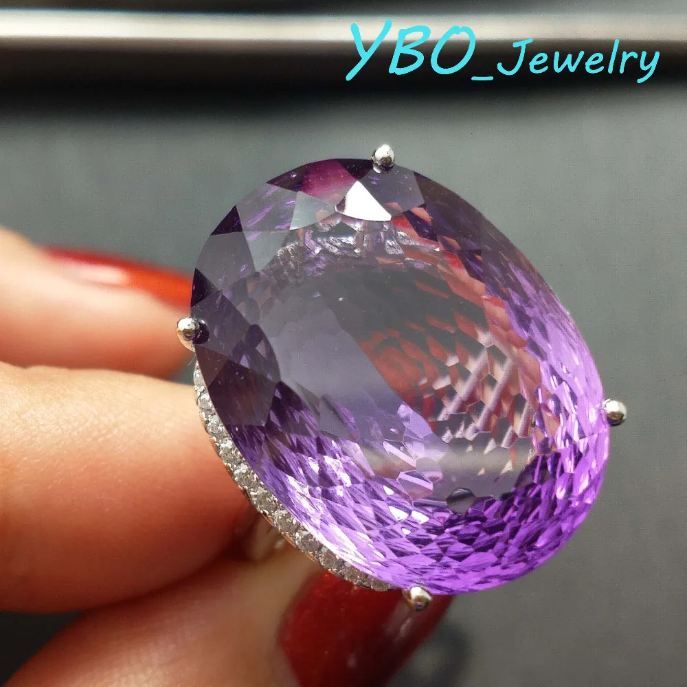 YBO- дизайн супер огромное кольцо натуральный аметист 28,5 ct ov 17*23 мм в 925 Серебряное кольцо с покрытием из белого золота 18 К роскошное кольцо