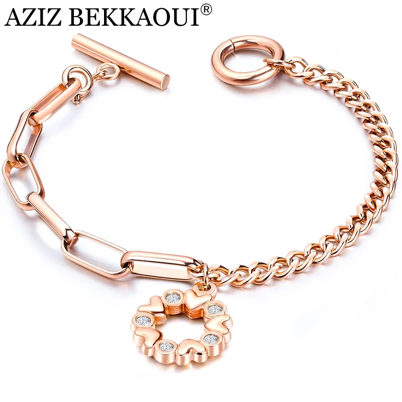 Азиз BEKKAOUI цветок из розового золота хрустальные браслеты для женщин дамы очаровательыне нержавеющие браслеты и браслеты Femme ювелирные изделия подарок