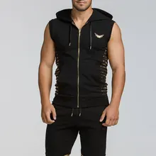 Летний жилет для бега на молнии с капюшоном майка без рукавов футболки для мужчин толстовки Одежда для фитнеса Бодибилдинг топы