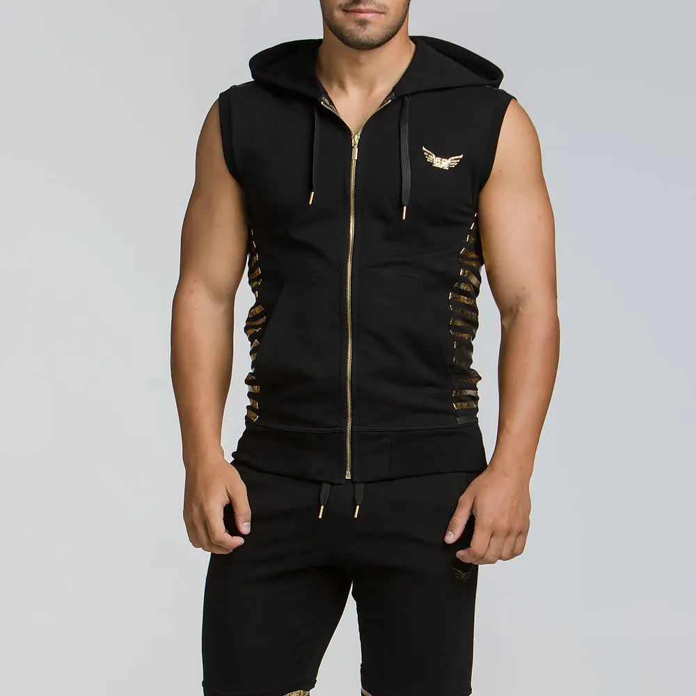 

2018 summer Running Vest Zipper Hoodie Tank Sleeveless T-shirts For Men Sweatshirts Fitness Clothes Bodybuilding Tops