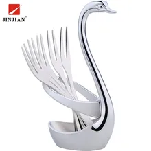 Stainless Steel Swan With 5 Forks Dinnerware Set Fruit Dessert Cutlery Set for Swan Base Holder Western Food Cutlery Decoration