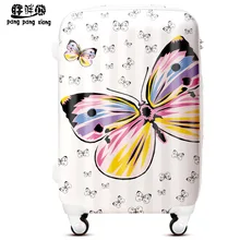 Cartoon20 24 28 butterfly print universal wheels trolley luggage travel bag luggage girls drag boxes ty0,abs pc trolley luggage