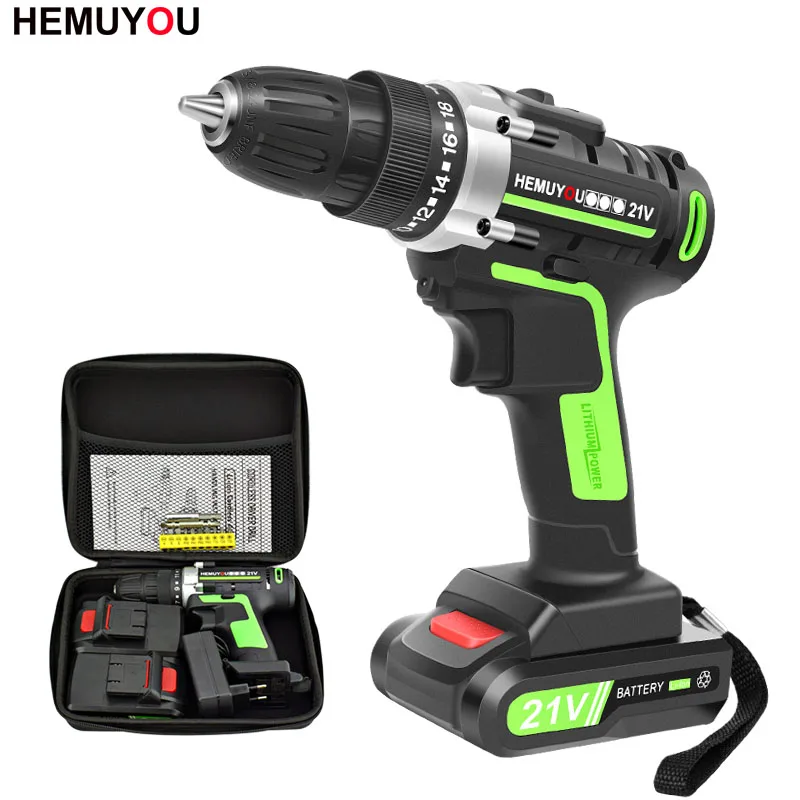 Ceny 21V elektronarzędzia akumulator litowy wielokrotnego ładowania * 2 Mini wiertarka akumulatorowa wielofunkcyjny elektryczny śrubokręt 2 biegowy + 12 wiertarka
