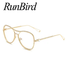 RunBird солнцезащитные очки с бриллиантами Для женщин декоративный кристалл прозрачные линзы медная рамка Брендовая дизайнерская обувь двойные лучевые солнцезащитные очки UV400 506R
