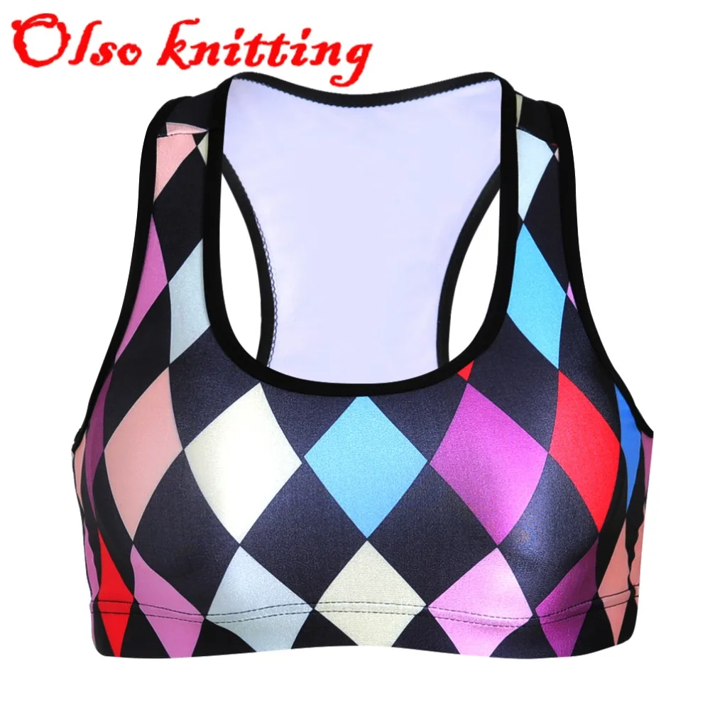 Sexy 3D printed cross Diamond fitness gymnastics women sporting bra