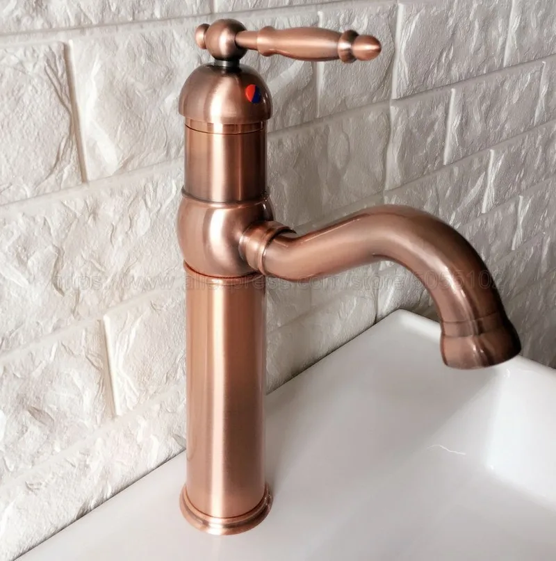 Bathroom Sink Faucet Antique Red Copper 360 Degree Swivel Basin Faucet Water Tap Single Handle Cold and Hot Water znf388