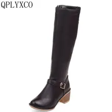 Qplyxco Простые Модные Большой Размеры 34–43 зима стиль теплый Обувь на высоком каблуке Сапоги и ботинки для девочек обувь Для женщин колена Сапоги и ботинки для девочек высокое качество c6-13