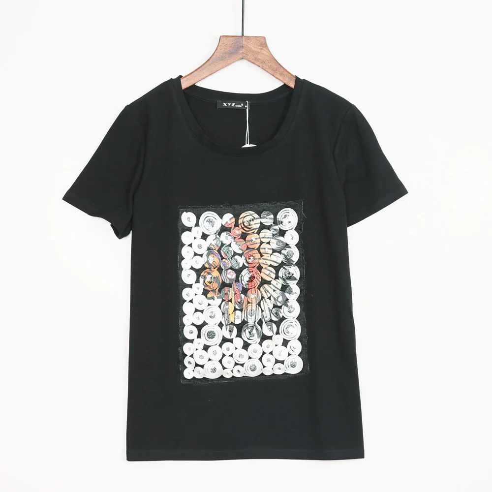 2 Colors Rock Punk t shirt women Chief Sequined T shirt Women 2017 Summer Short Sleeve Tops Tee 