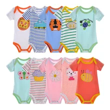 5 Pièces D’été Bébé Combinaisons DANROL Manches Courtes Garçons Fille Vêtements Triangle Nouveau-Né Combinaisons Coton Rayé 3-24 M V10