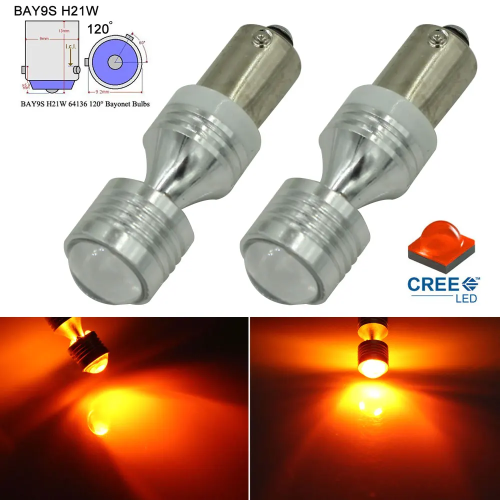 

KAMMURI 3000K Amber 120 Degree H21W BAY9s BA9S LED Bulbs for Front Turn Signal Lights BAY9s H21W Turn Signals DRL Parking Lights