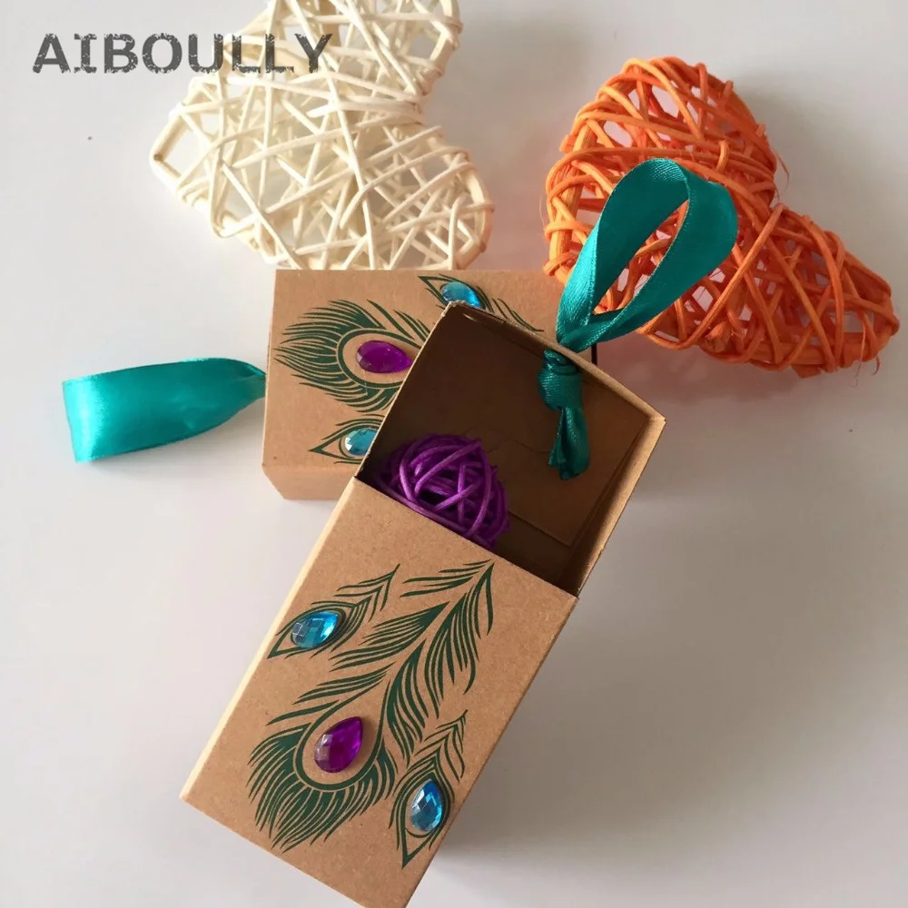 30pcs/pack DIY Peacock Feather Candy Boxes Drawer Design Wedding Kids