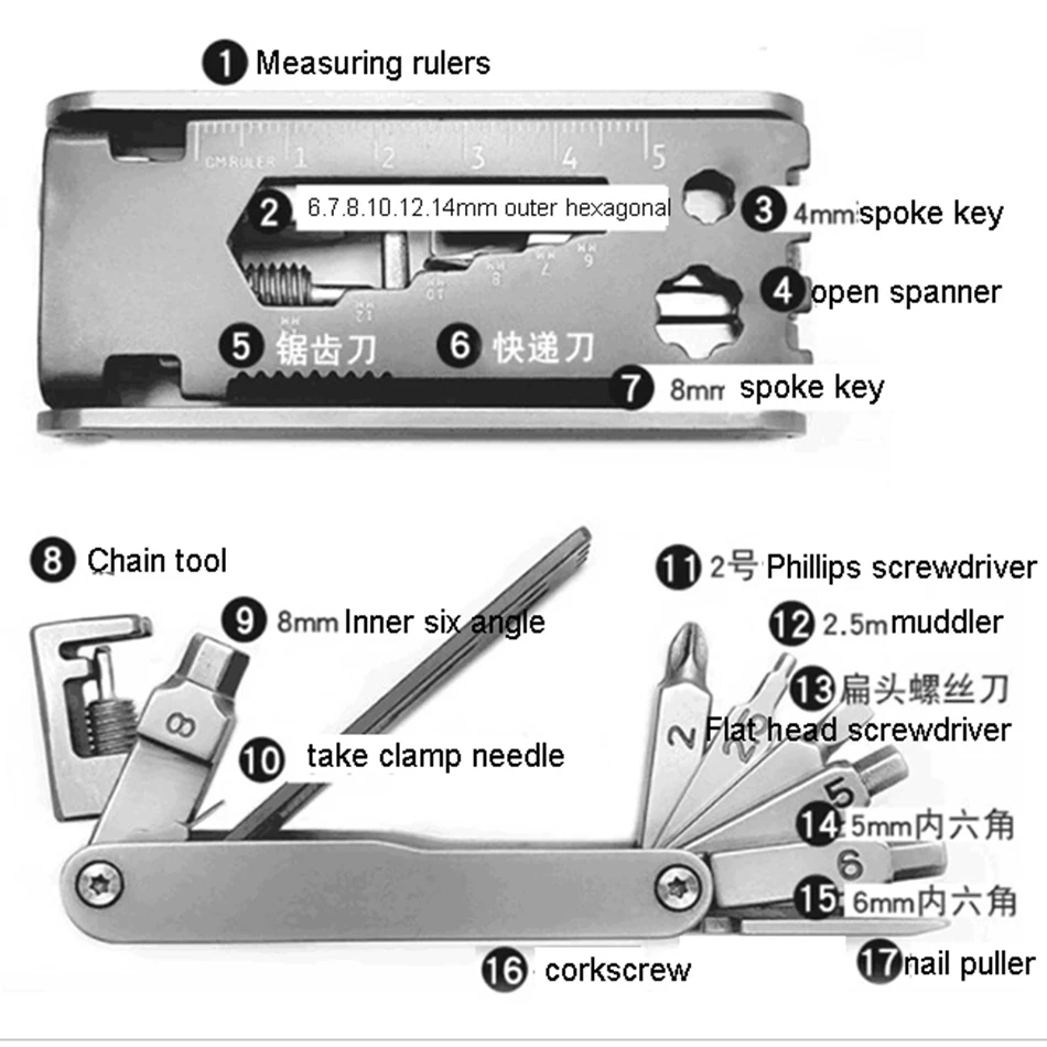 Многофункциональный инструмент из нержавеющей стали ремонт велосипедов инструмент велосипед портативный инструменты ручной инструмент Комбинации комплект