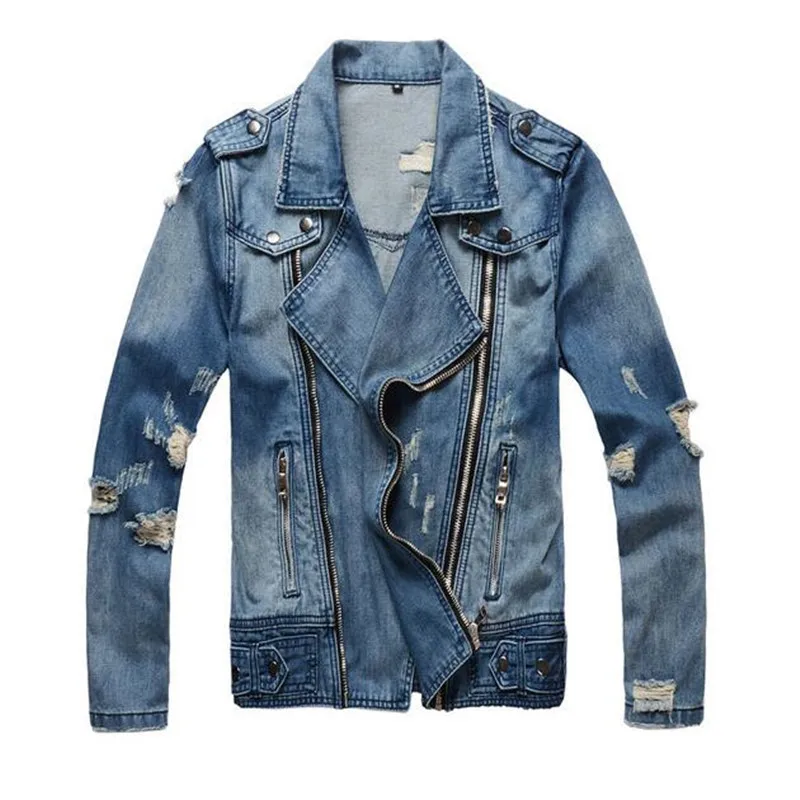 2018 New coat fashion Hi Mens ripped Denim jackets With Multi way