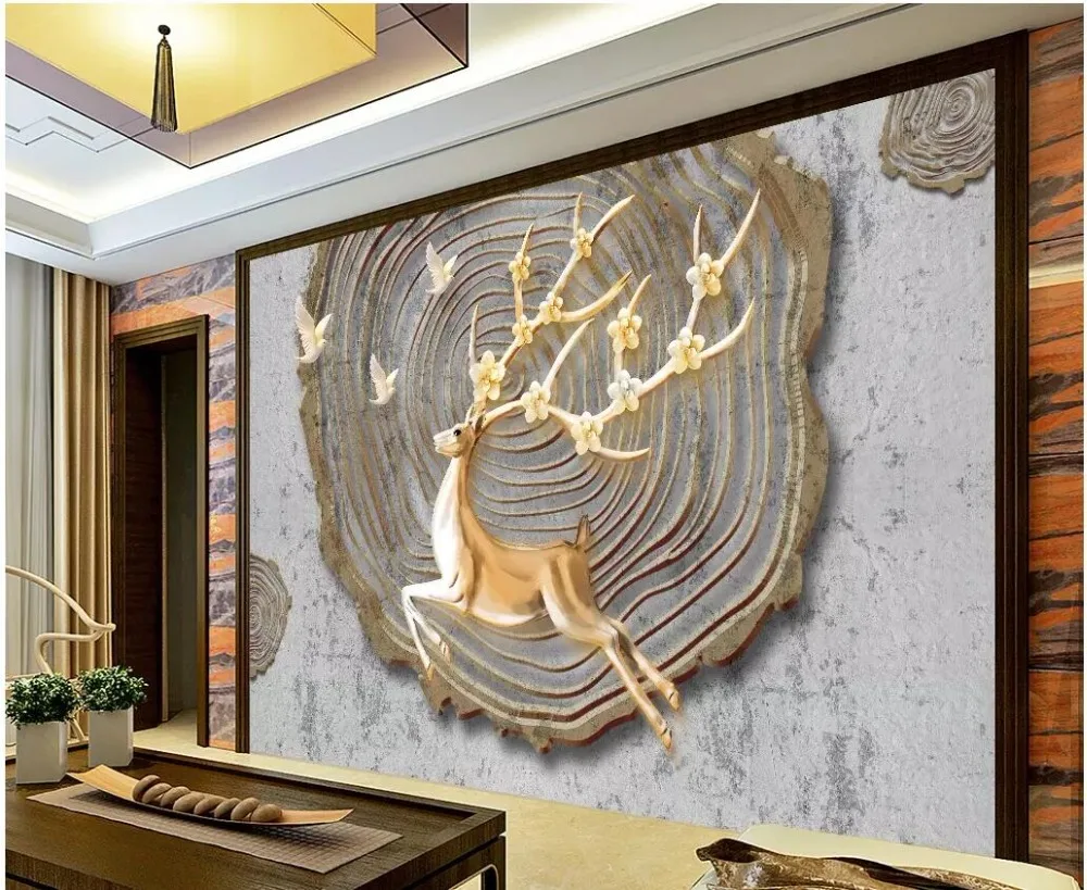 

Custom photo 3d wallpaper European embossed tree pattern elk home decor living room 3d wall murals wallpaper for walls 3 d
