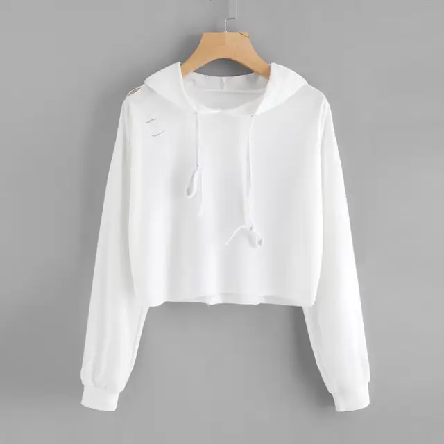 2018 Fashion Womens Long Sleeve Hoodie Pullover White Pullover Hole ...