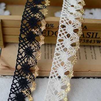 

2.7CM Zakka Style Cotton Lace Sewing Tape, Gold+beige/black Lace Webbing, Cluny Lace Trim