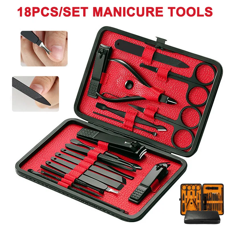

2019 18Pcs/Set Nail Clippers Manicure Pedicure Kit Finger Toe Scissor Grooming Tools
