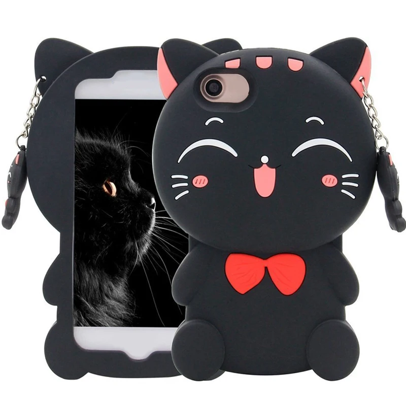 

Lucky Fortune Cat Case For iPhone ,3D Lucky Fortune Cat with Cute Bow Tie Soft Silicone Rubber Case for iPhone