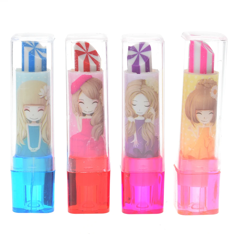 Cute Rubber Eraser Rotary Lipstick Design Student Stationery Pencil