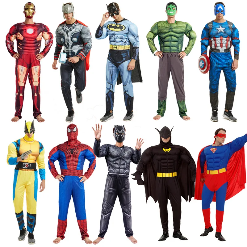 Маскарадный костюм героя мускул Халк Человек-паук Бэтмен Железный человек Супермен и другие мстители супергерой es игровые костюмы