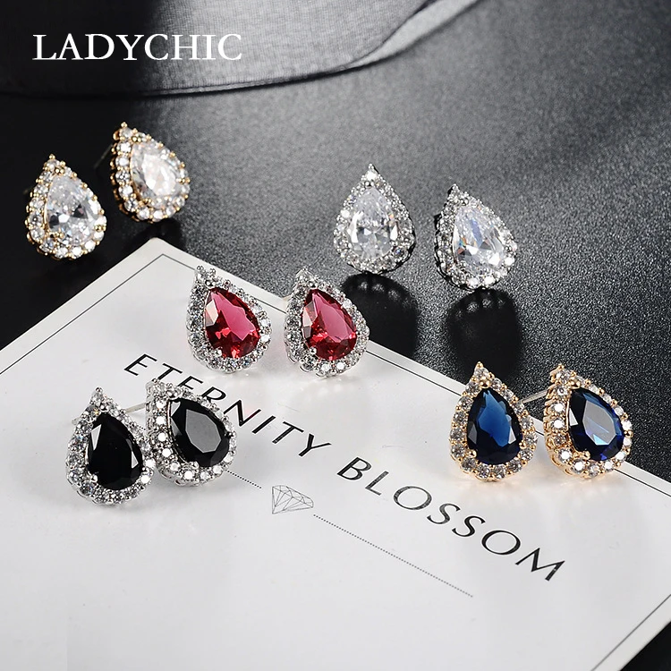 LADYCHIC Classic Water-Drop Stud Earrings for Women Top Quality Multicolor Zircon Wedding Jewelry Free Shipping LE1330 | Украшения и