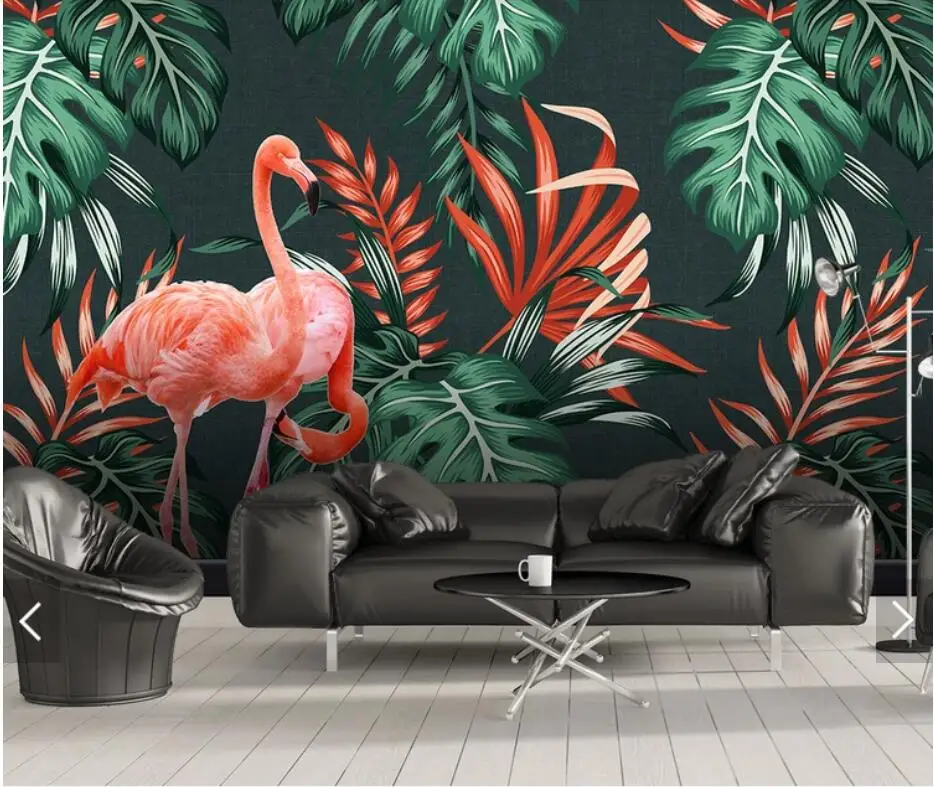 Tropical Leaf Flamingo Wall Papers for Walls 3 D Mural