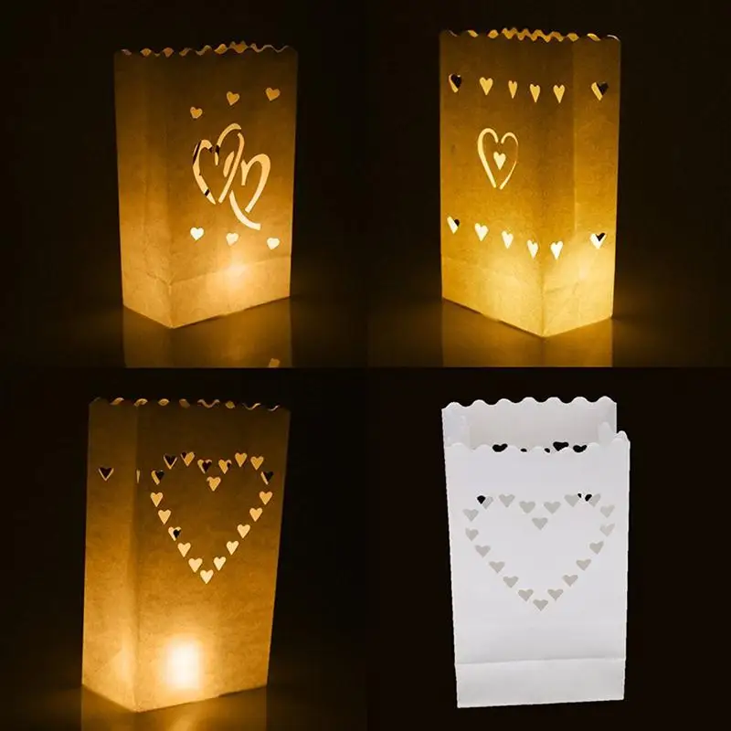 10pcs Love Heart Wedding Candle Paper Bag Lantern Lampshade Wedding