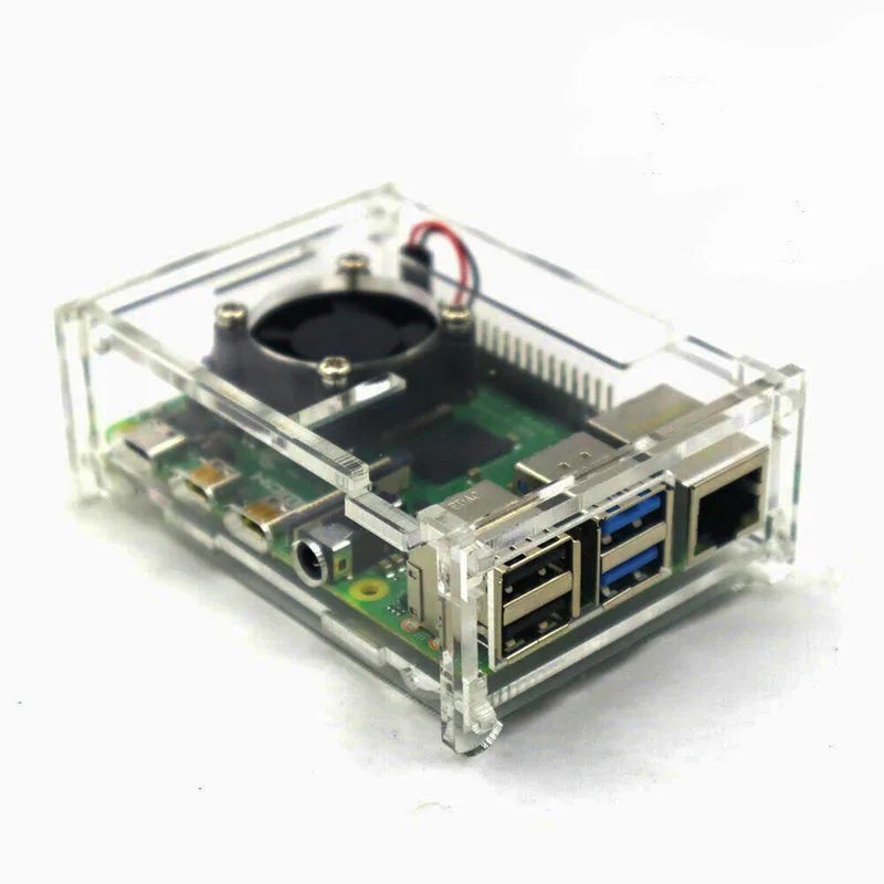 

Elecrow Hottest Raspberry Pi 4 Model B Clear Acrylic Case Enclosure Box Protective Shell for RPI 4B with Cooling Fan
