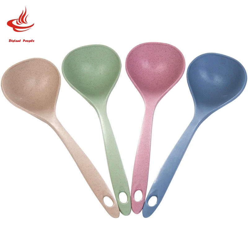 

1Pcs Wheat Straw Soup Spoon 4 Colors Hosehold Long Handle Porridge Spoon Rice Ladle Tableware Meal Dinner Scoops Kitchen Tools