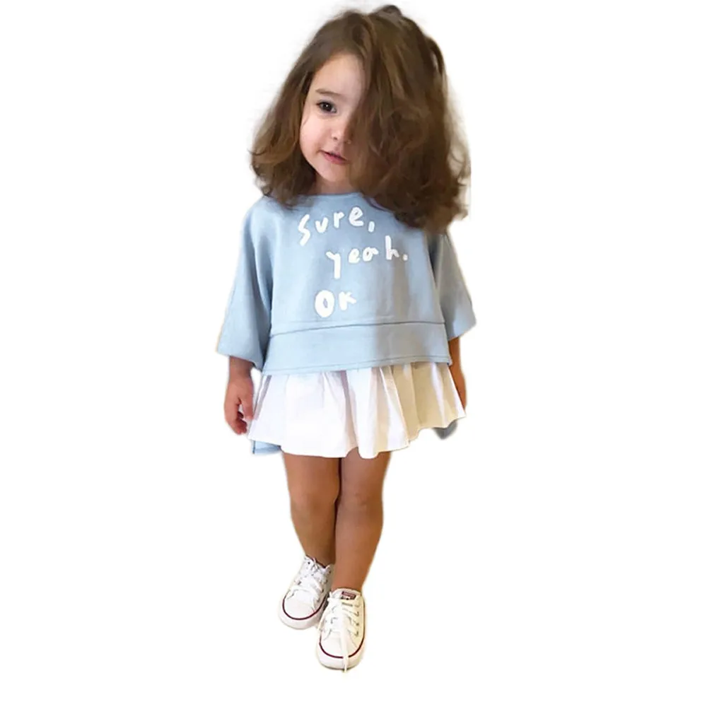 MUQGEW/платья для девочек; комплект из 2 предметов; одежда для маленьких девочек хлопковая футболка с длинными рукавами и буквенным принтом комплект одежды из топа и юбки