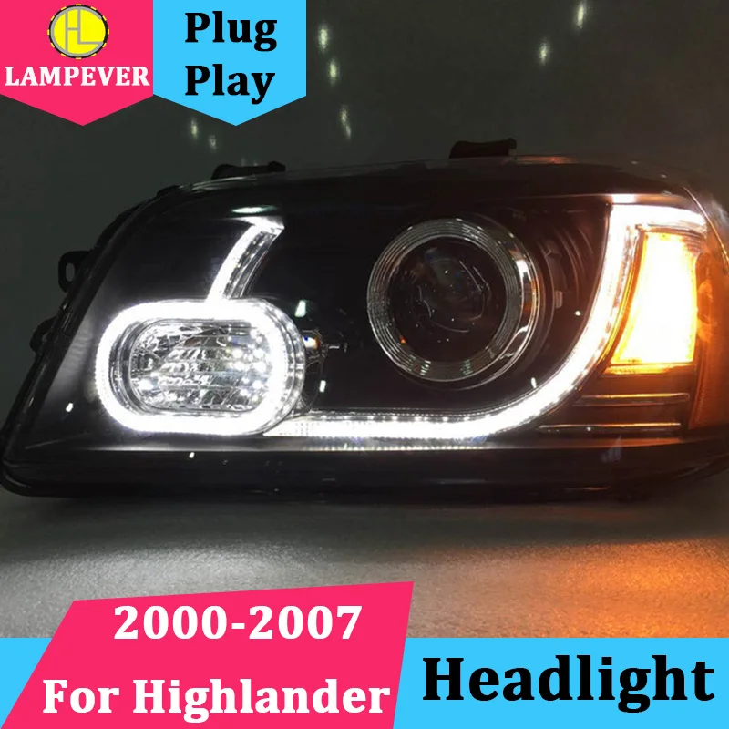 

Car Head lamp for Highlander headlights 2000 2001 2002 2003 2004 2005 2006 2007 Kluger LED headlight H7 Xenon Lens with DRL