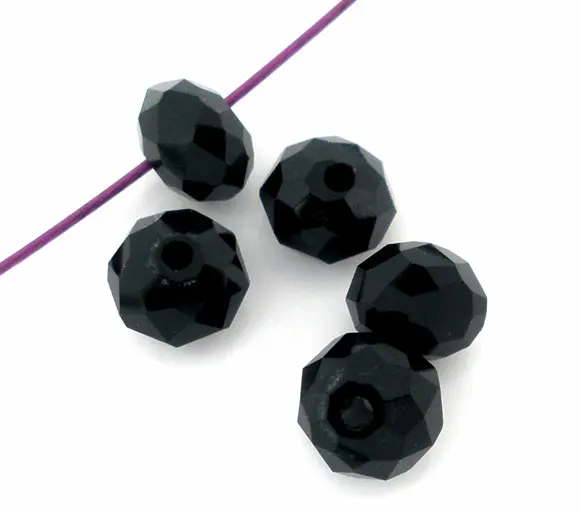 DoreenBeads Glass Loose Beads Flat Round Black Faceted About 4mm(1/8")Dia,Hole:Approx 0.8mm,40 PCs