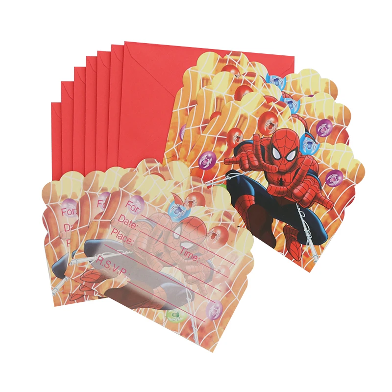 

6pcs/set Spiderman Paper Invitation Card with Envelope Cartoon Theme Party For Kids Happy Birthday Decoration Party Supplies