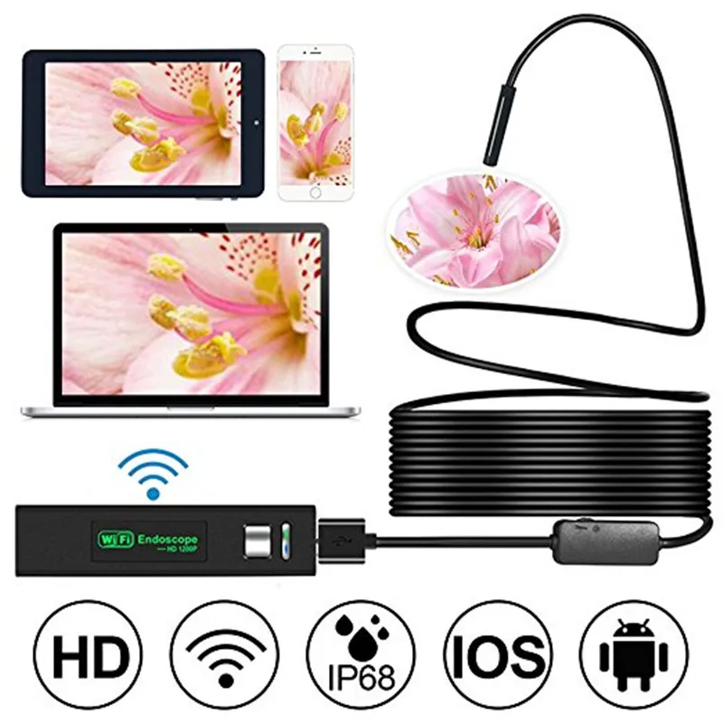 Беспроводной Эндоскоп HD 1200P Wifi USB бороскоп IP68 Водонепроницаемая Инспекционная