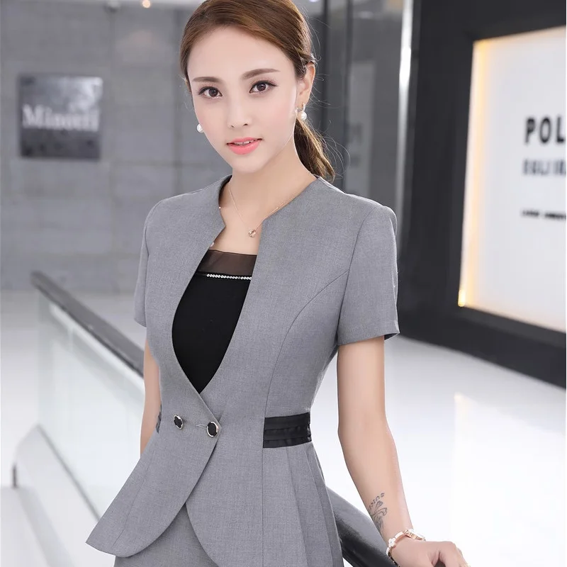 Novelty Grey Short Sleeve Summer 2017 Blazers Jackets Coat For Ladies