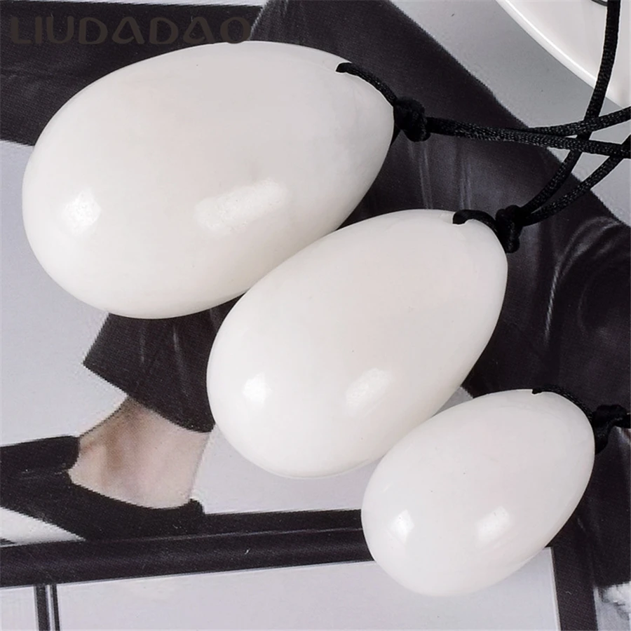 

Drilled Yoni Eggs Natural White Jade Stone Kegel Balls For Women Exercise Pelvic Floor Muscle Vaginal Ben Wa Balls Body Care