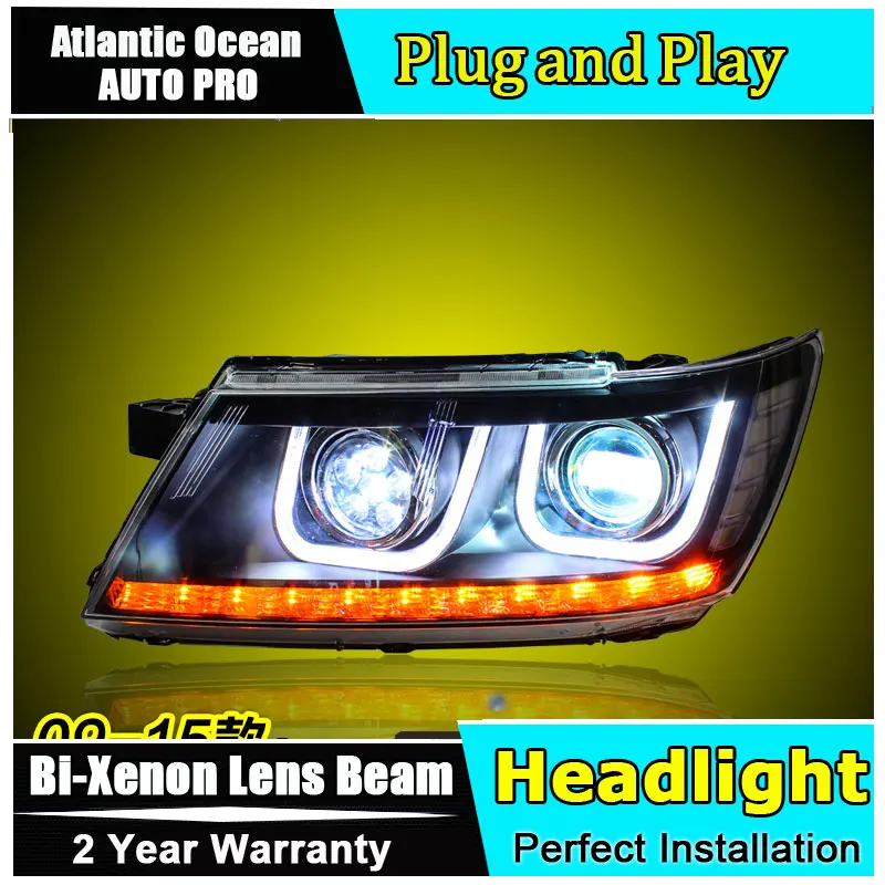 car styling For Dodge Avenger Journey JCUV headlights 2009-2018 Bi-xenon Double lens HID KIT double U led drl | Автомобили и
