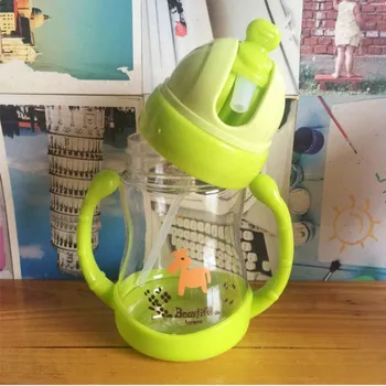 

Cute Baby Cartoon Kettle Drink Cup With Handle Straw Cup 350ml Infant Learning To Drink Cup