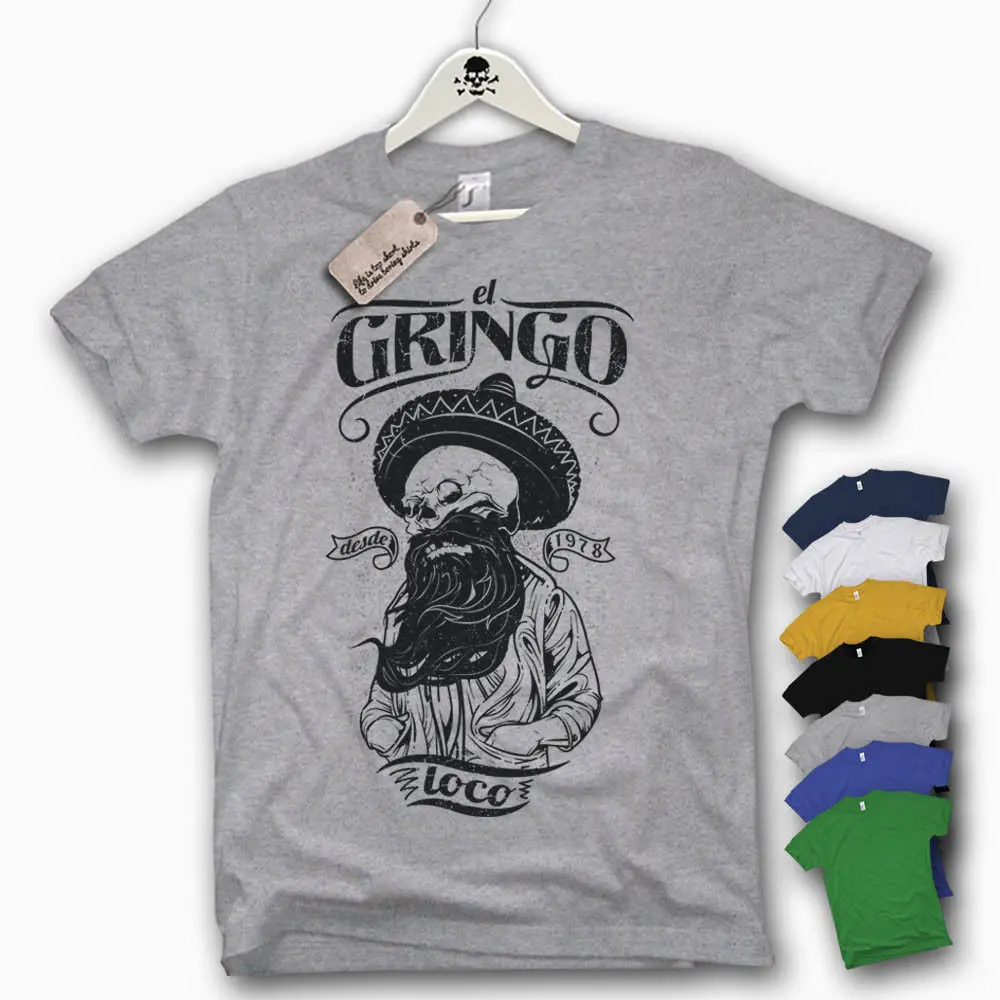 Футболка El Gringo Loco Skull борода Старая школа мексиканский Топ S M L XL XXL Harajuku модная