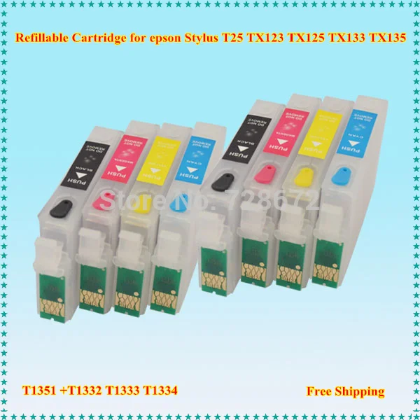 

4pcs/set Refillable Ink Cartridge T1351 + T1332 T1333 T1334 With Chip for Epson Stylus T25 TX123 TX125 TX133 TX135 Printer