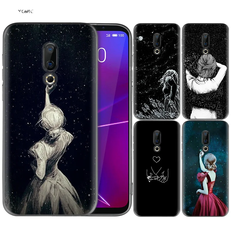

Silicone Case for Meizu 16 16th M6T Black Dark Coque Shell Cell Phone Tpu Cover Dull Polish Anime Girl Back Awesome