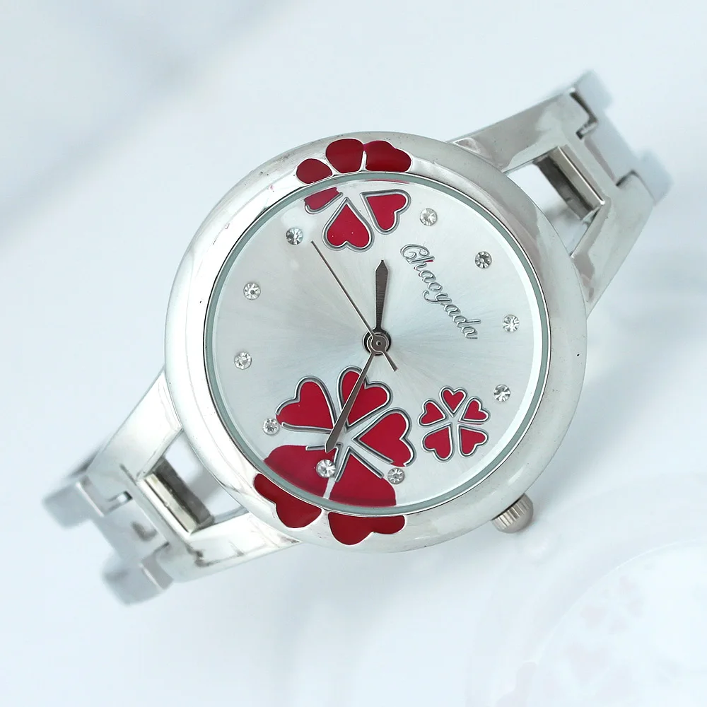 Модные женские часы с цветочным циферблатом из сплава, кварцевые аналоговые часы с круглым браслетом, подарок для женщин, женские наручные часы, часы для женского платья - Цвет: Red