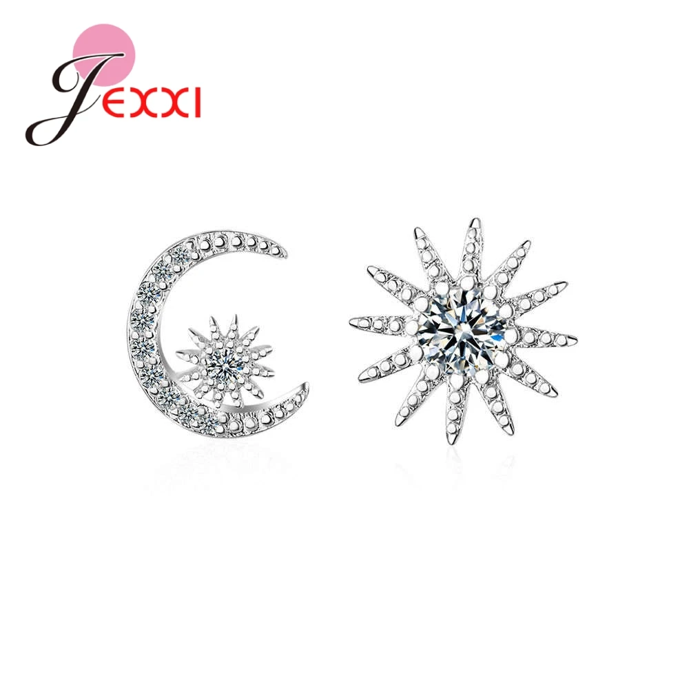 

Romantic Style Moon With Sun Shape Earrings Inlaid Zircon 925 Sterling Silver Stud Earrings For Women Female Girl Jewelry