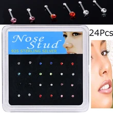 WALERV 24 шт. ювелирные изделия для тела женские пирсинг носа круглые цветные Кристальные шпильки для носа 925 пробы серебряные кольца для носа гвозди