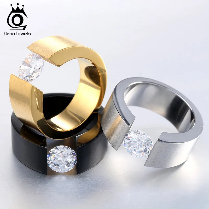 ORSA JEWELS 2019 Fashion Wedding Engagement Rings with 1ct Luxury AAA Austrian Cubic Zirconia for Men Women Jewelry Band GTR23