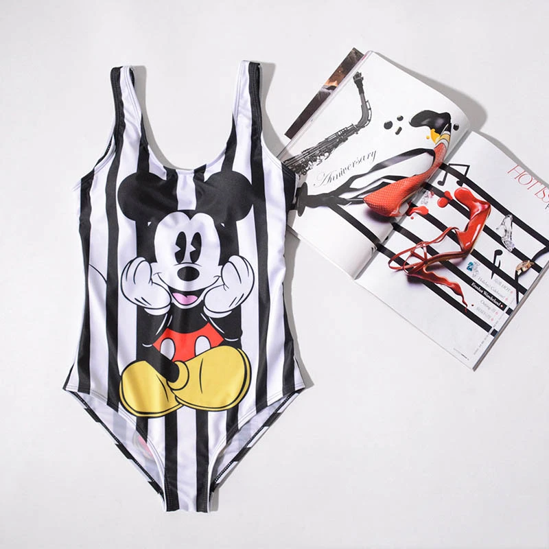 18 Sport Swimwear Women One Piece Swimsuit Girls Swimwear Swimsuit Mickey Print Striped Siamese Sexy Bikini Swimsuit L 135 Body Suits Aliexpress