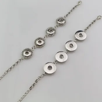 

wholesale 12pcs silver chain link lobster clasp diy snap button bracelet jewelry with four metal 18mm snap button charms